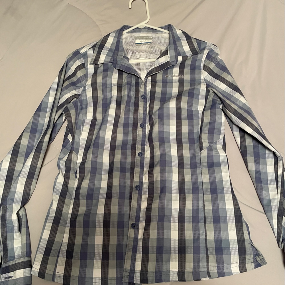 Columbia Women's Navy and White Checkered Shirt